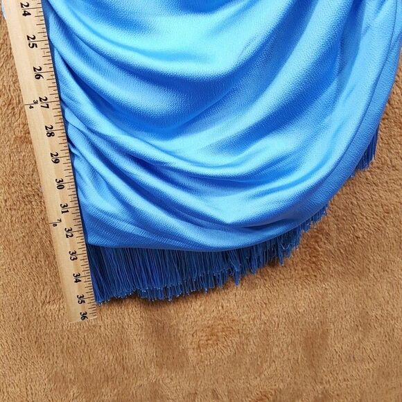 SAYLOR Cocktail Dress Womens Medium Blue One Shoulder Satin Fringe SAINTE - Picture 8 of 9